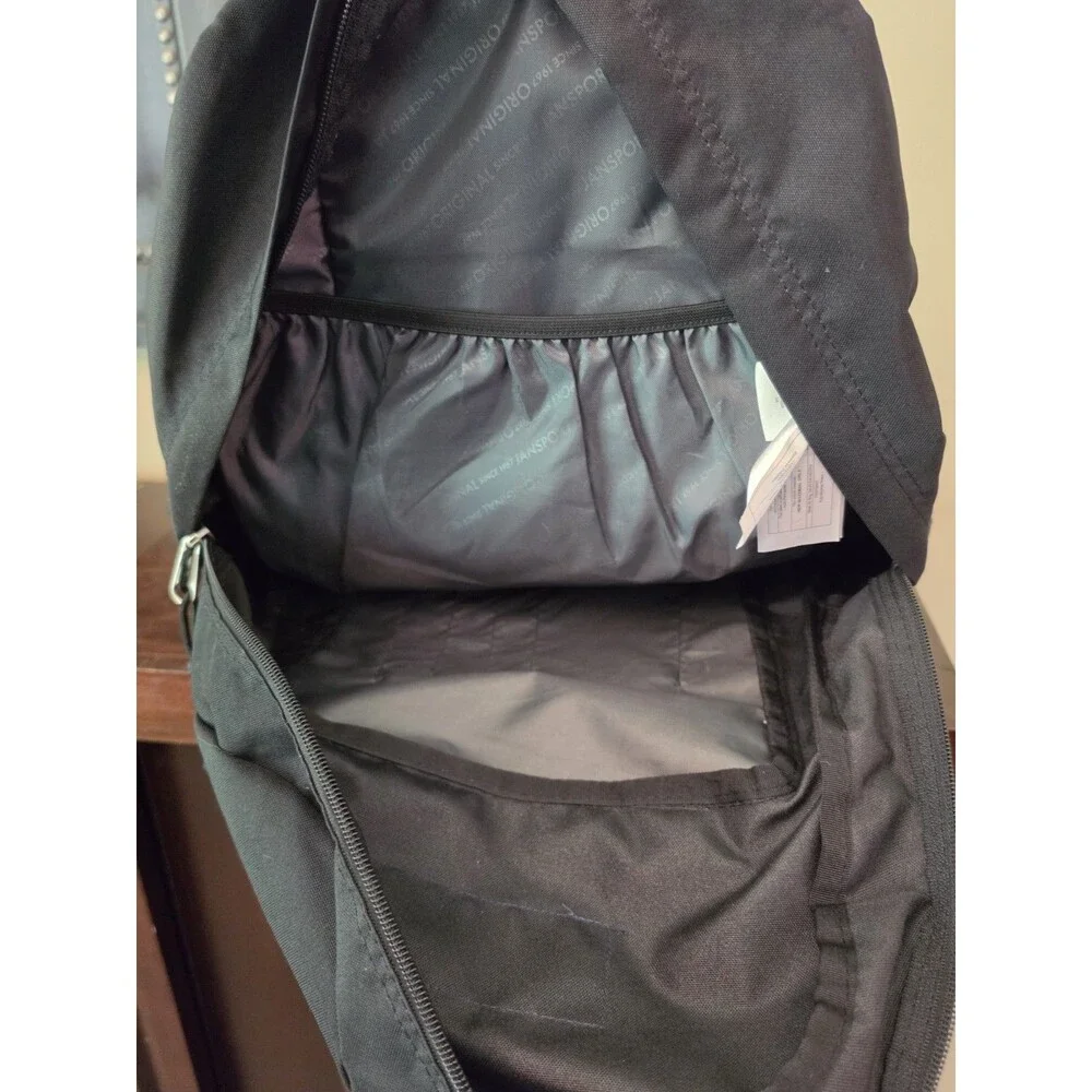 JanSport City View Backpack Black Laptop Pocket Faux Leather Bottom Adjustable